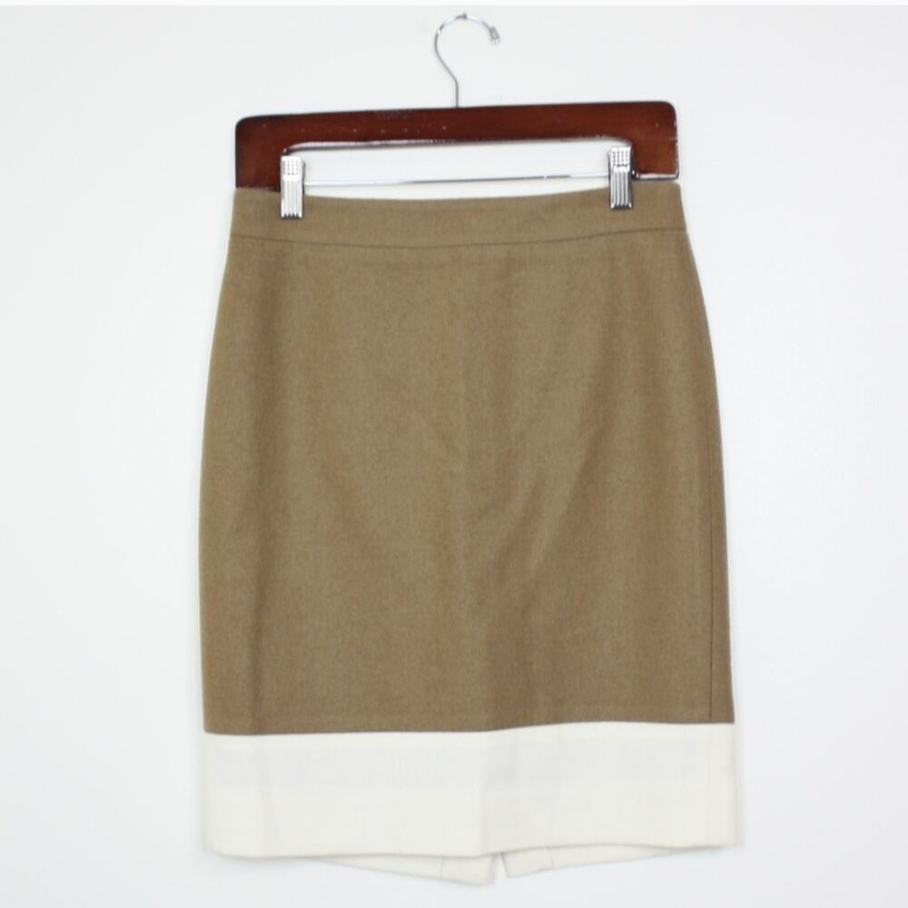 J. Crew Factory Skirt Women's Size 0 Tan Color Block Pencil Wool Blend